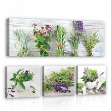 Leinwand Bilder Küche Wandbilder Essen Gewürz Kräuter Leinwandbild 4 teilig SET