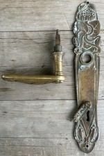 Antik Messing Türgriff Türklinke Türbeschlag GG934 Jugendstil Haustür Blüte 1900