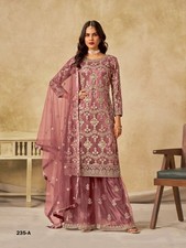 Pakistanischer Stil rosa weiches Netz schwer bestickt Sharara Anzug mit...