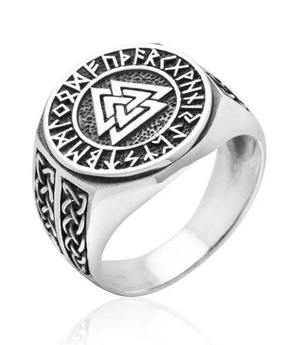 Valknut silver ring runes - valknut,