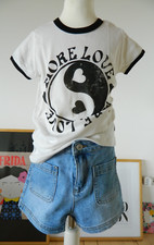 LUXUS! Jeans MOLO Shorts AMANDA & T-Shirt 152 11-12 Jahre creme schwarz denim