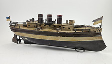 Carette Schlachtschiff L: 40 cm mit Uhrwerk & Kanonen & Beibooten - Fundzustand!