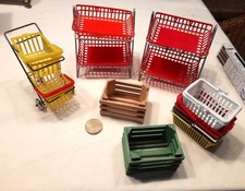 Einkaufswagen, Körbe, für Puppenhaus, Puppenstube, Kaufmannsladen, vintage