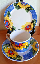 4 x VAN WELL Wellco Design Krefeld   4  Kaffeegedecke 3tlg Sonnenblumen