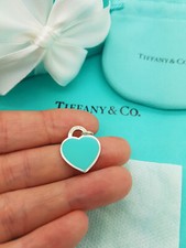 Return to Tiffany & Co. Silber kleiner blauer Emaille Herz Anhänger Charm Anhänger