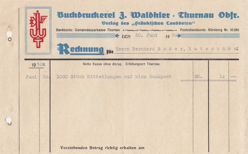 Thurnau rechnung 1930 - thurnau,,