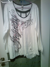 wollweißes Shirt von Tredy,  dunkler Glitzer, Gr. 44 (auch 46), sexy Ausschnitt