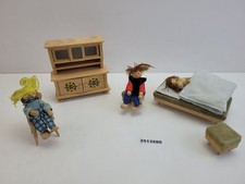 3x Holzpuppen & Bett Hocker