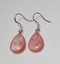 EDELSTEIN OHRHÄNGER ERDBEERQUARZ PERLEN OHRRINGE TROPFEN TRÄNE 13x18 
