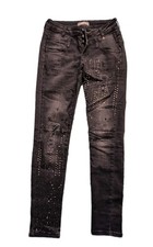 Tredy Damen Jeans Gr. 38 Black Denim Used-Look