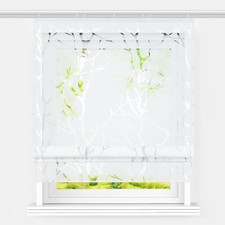 Raffrollo Küche Gardine Raffgardine Landhaus mit Klettband Modern Vorhang Weiß