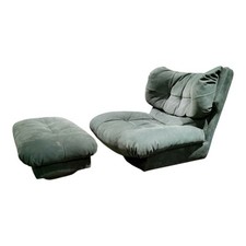 Baxter Sessel Milano Bergere Leder Nabuck Wood Petrol Gestell Schwarz mit Hocker