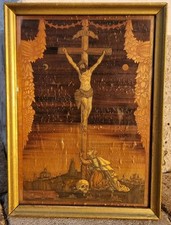 Kreuzigung - Intarsienarbeit aus Stroh  um 1728 - Sehr seltenes Exemplar
