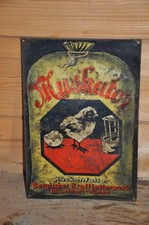 Altes Blechschild 20/30erJ.Landwirtschaft,Muskator Kückenfutter.Düsseldorf-Hafen