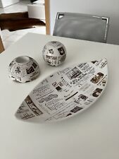 Dekoset Schale Kugel Teelicht Zeitung weiss braun