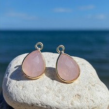 6 Rosenquarz Edelstein Tropfen  Anhänger Rosa Schmuck Kette Ohrringe Armband DIY