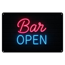 Open Bar Neonschild Blechschild | 20x30cm | Dekoschild Schild Metallschild