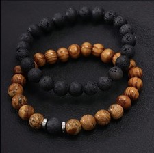 ✅Armband 2er Set Lavastein & Holz Perlen Edelstein Surferarmband Strand Boho✅
