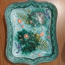 Antike Servierplatte, Schale,Zierplatte,türkis,Majolikaglasur, U&C Sarreguemines