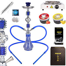 RMAN Shisha Set Wasserpfeifen mit 200g Shiazo Dampfsteine Kohleanzünder Blau