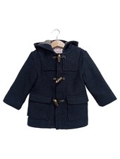 ZARA Kinder Dufflecoat Blau Gr. 98 Wolle Kapuze Winterjacke