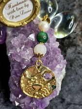 Anhänger SMARAGDQUARZ MONDSTEIN PERLE Geburtsstein Sternzeichen KREBS JUNI verg.