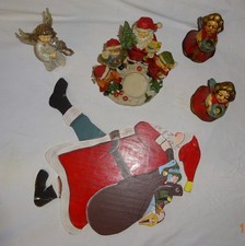 Weihnachts-Deko, 1 Engel mit Geige, 2 Engel als Kerzenhalter, Nikolaus aus Holz