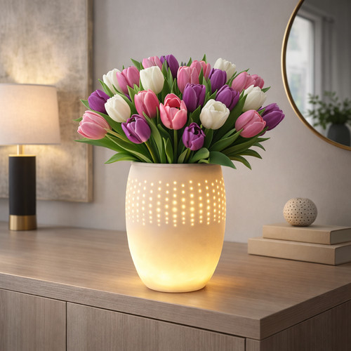 Porzellan vase rund mit led - rund, &
