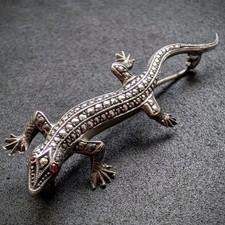 Art Deco Salamander Brosche 835 Silber Markasit alt antik c. 1920