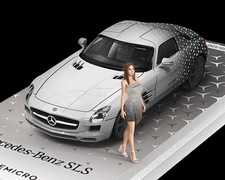 MB Mercedes Benz SLS AMG + Figure  - Silver Star - Time Micro 1:64