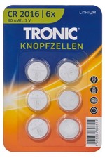 Tronic Lithium Knopfzellen CR2016 6er Set Batterie Akku NEU