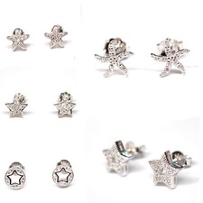 Kinder Mädchen Ohrstecker Ohrring Sterne 925 Echt Silber Stern Seestern