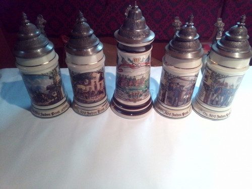 Bierkrug mit zinndeckel - 5x,
