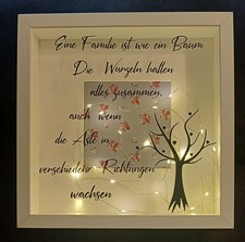 Wandbild, LED Beleuchtung, Baum, Familie, weiß BxHxT 27,5x27,5x6,5cm