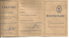 DDR Thälmann-Pioniere Bewerberkarte für touristisches Fünfkampfabzeichen 1960