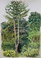 Aquarell Karl Adser 1912-1995 Landschaft Bäume Wald Skandinavien Dänemark