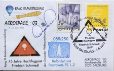 AUSTRIA ÖSTERREICH 2003 Raketenpost Rocket Post  85/250 AEROSPACE 03 Salzburg