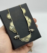 Vintage Collier Halskette Gold Doublé mit Hämatit Steinen Jugendstil Art Deco