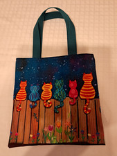 Geschenktasche Stoff, Katzen am Zaun, 25 x 26 cm, Handarbeit, eigene Herstellung