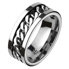 Drehring Edelstahl Herren Damen Biker Spinning Ring Silber Ketten Inlay drehbar