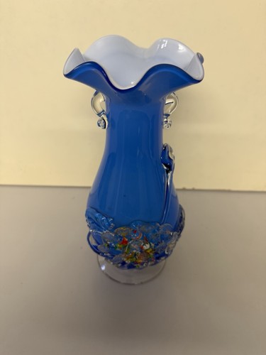 Vintage kunstglas vase blau - vase,
