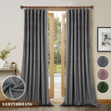 Samt Verdunkelungsgardine mit Kräuselband 2er Set, Blackout Vorhang Samtvorhang