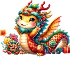 Bunter Drache Mond Neujahr