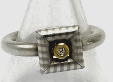 Massiver 0,925 Sterlingsilberring Fassung Brillant 18K/0,750 Gelbgold Größe 52