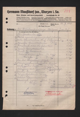 Wurzen rechnung 1945 hermann - rechnung,