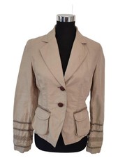 LISA STEUTEN Damen Blazer Gr. 34 Beige Baumwolle Leinen Lochmuster Casual