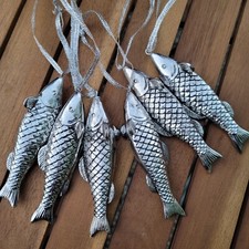 6 x Fische Deko Hängen Silber Band 10 cm Maritime Dekoration Meer Nordsee Fisch