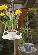 ❀ Tasse Hängen Übertopf Futterstelle Vögel Pflanztopf Metall Shabby Weiß Grau 
