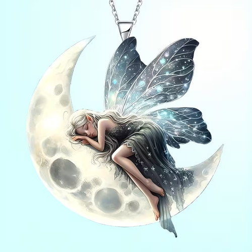 Halskette damen mond - halskette, 🌙🧚