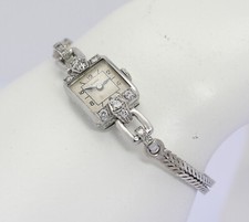 ♦ ESZEHA Damen Armbanduhr 14 kt 14k 585 Weiß Gold Diamanten Handaufzug Uhr Antik